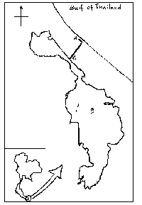 Map of Thailand showing study area in extreme south of country